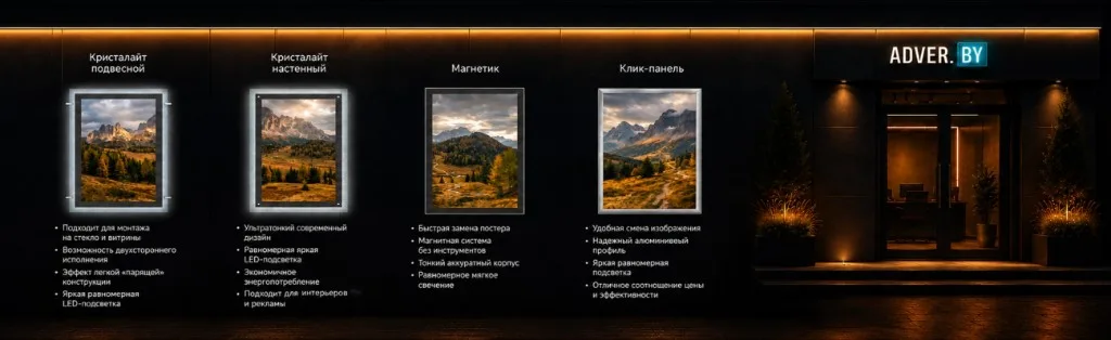 Тонкие световые панели: кристалайт, магнетик и клик-панель